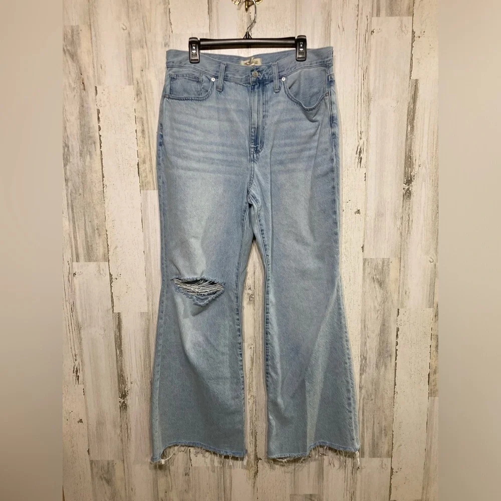 Madewell Luzon Wash Distressed Blue Baggy Flare Jeans Denim Size 31 - Picture 3 of 13